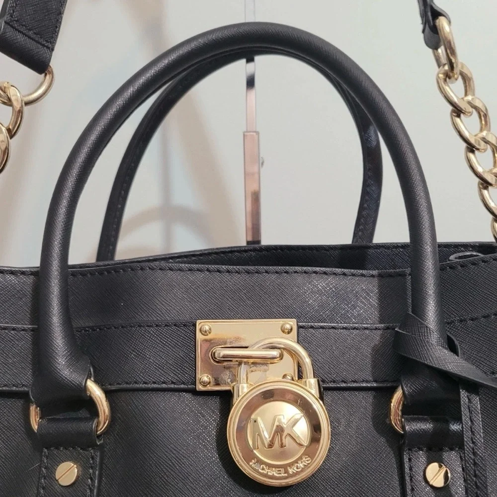 MICHAEL Michael Kors Hamilton North South Black Leather Satchel Tote Bag